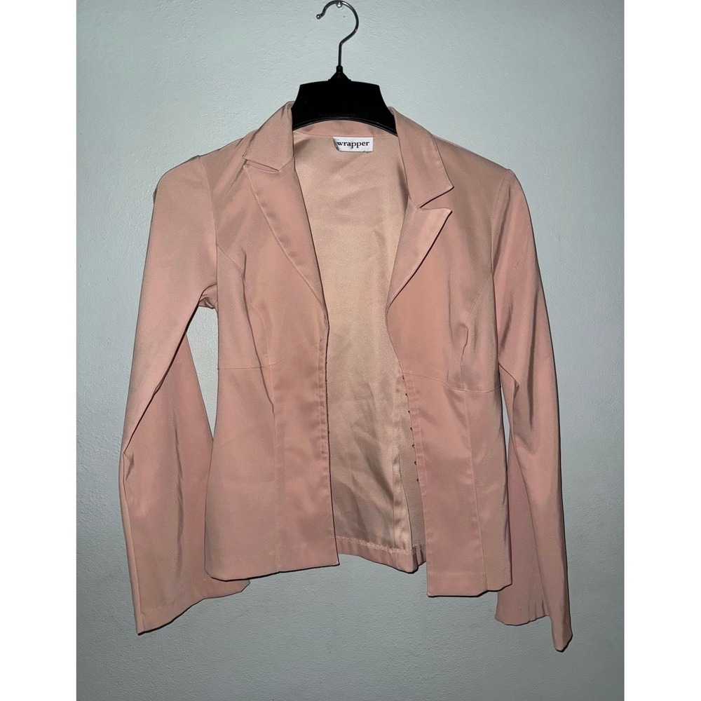 Pink Wrapper Fitted Blazer Cropped Jacket Business Career Interview Attire, Vtg